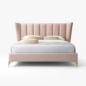 queen velvet bed frame pink