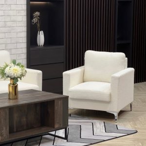 Woolly White Fabric Fleece Sofa