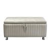 beige velvet ottoman storage bench with storage and button-tufted top