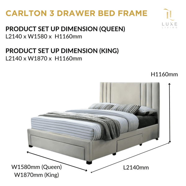 Carlton 3 drawer queen bed frame katil queen laci