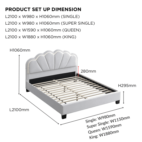 Scarlett LED Bed frame Queen bed King bed Single Bed Super Single bed