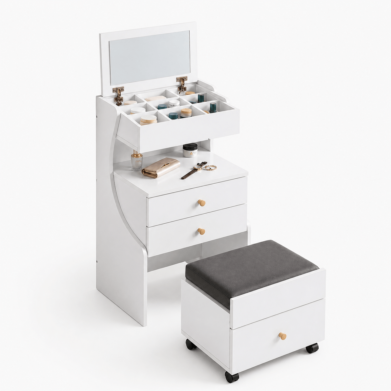 Lumi Vanity Chest with Storage Stool
