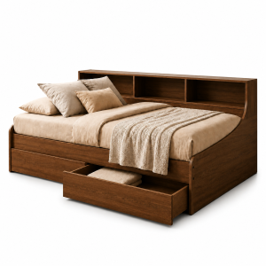 Nova 2 Drawer Storage Super Single Bed Frame with Shelf Headboard