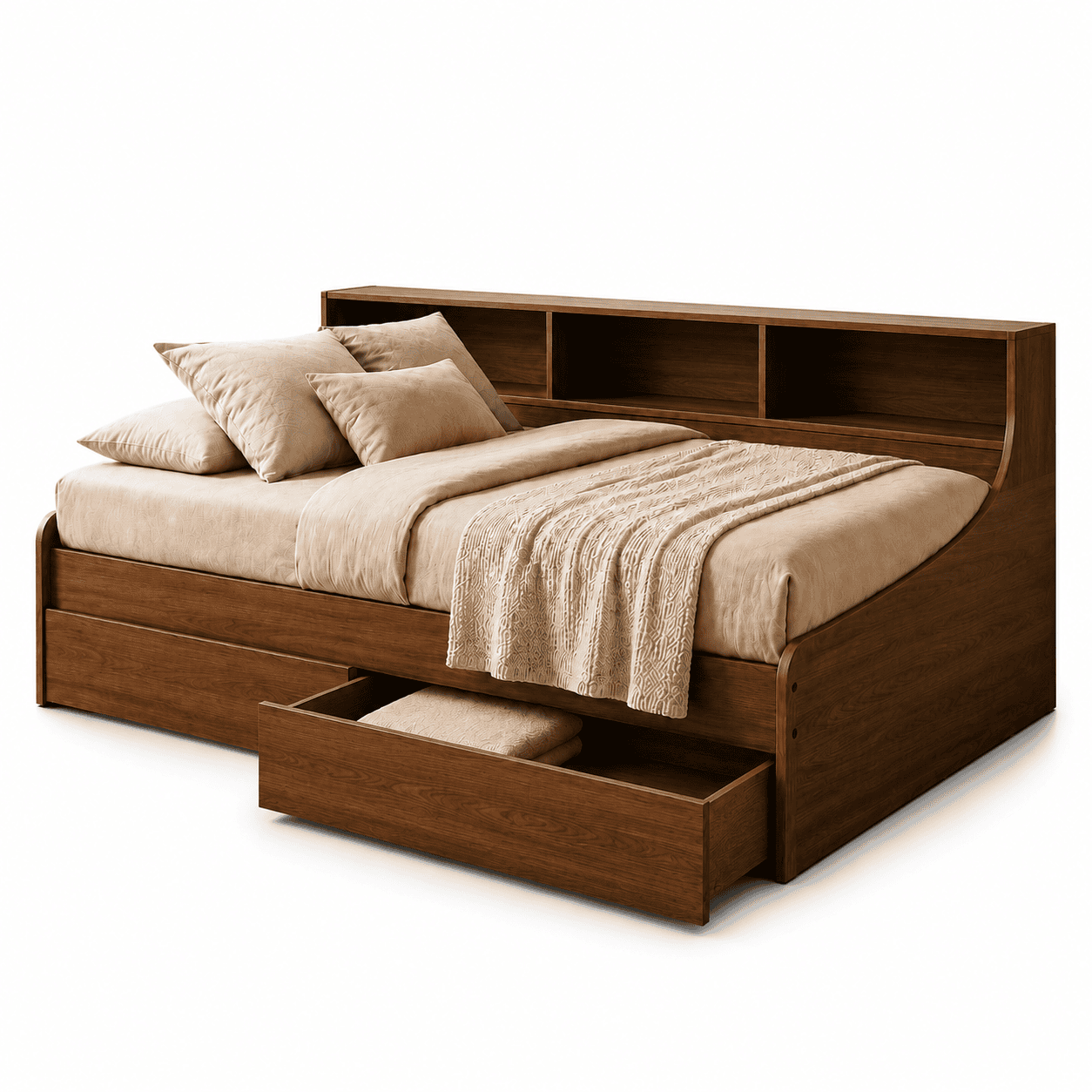 Nova 2 Drawer Storage Super Single Bed Frame with Shelf Headboard